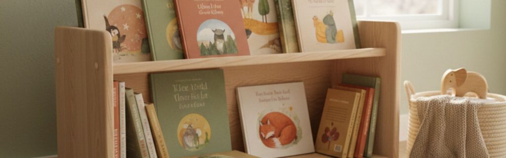 Children’s picture books displayed in a calm reading space for young children